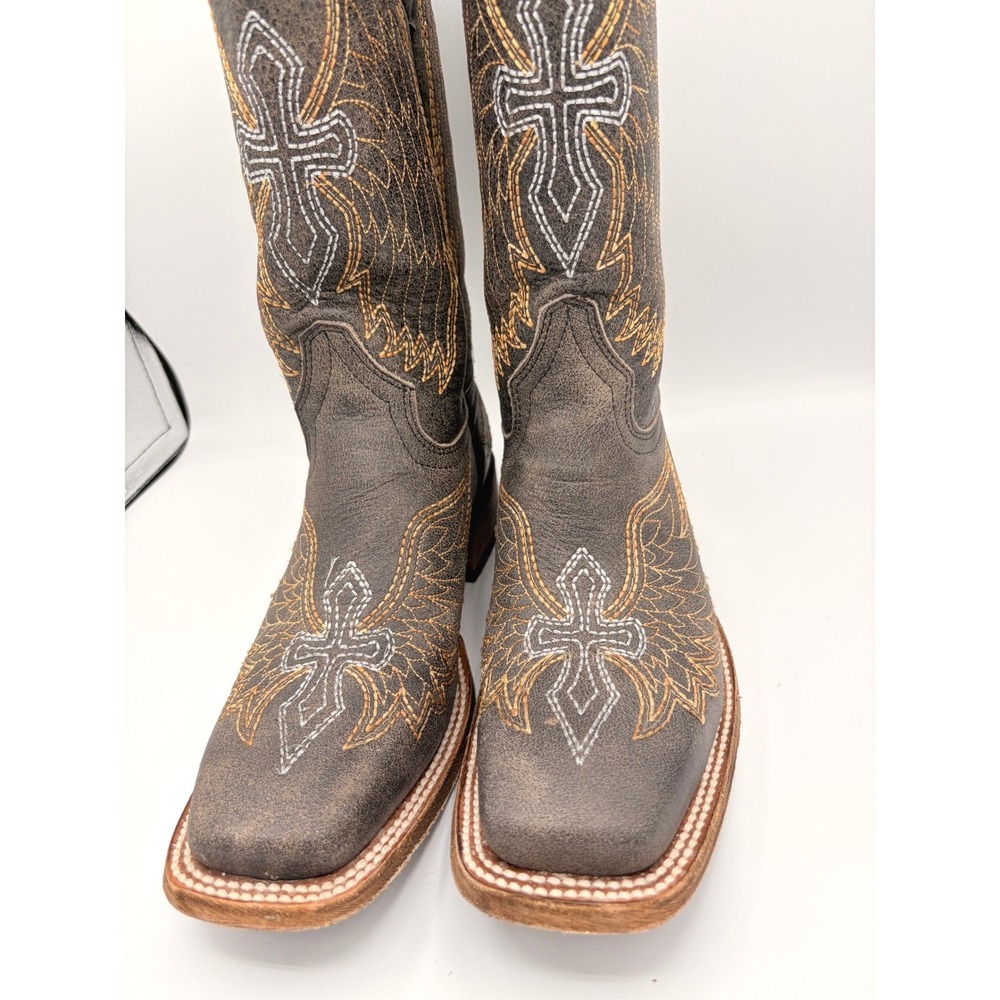 Corral Teens Western Boots 4.5T Wing Cross Brown Leather Square Toe A1032 - Picture 4 of 8